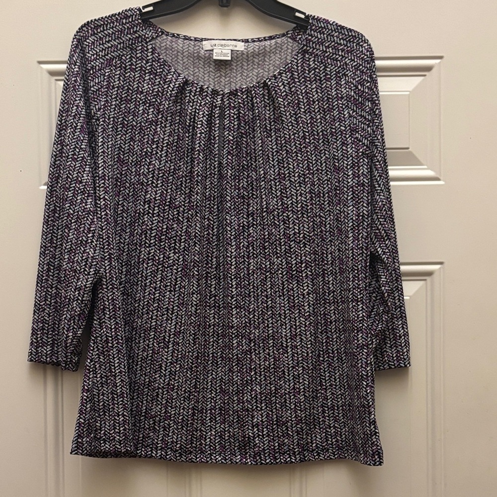 Liz ClaiborneBlouse - Purple, black and White print. Size large